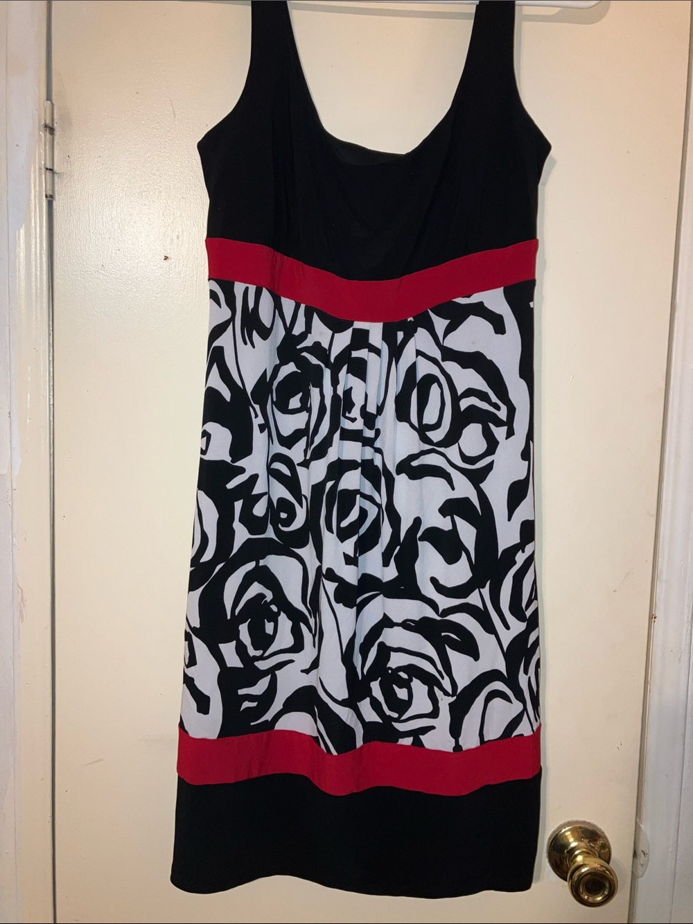 dressbarn Black, White & Red Floral Midi Dress